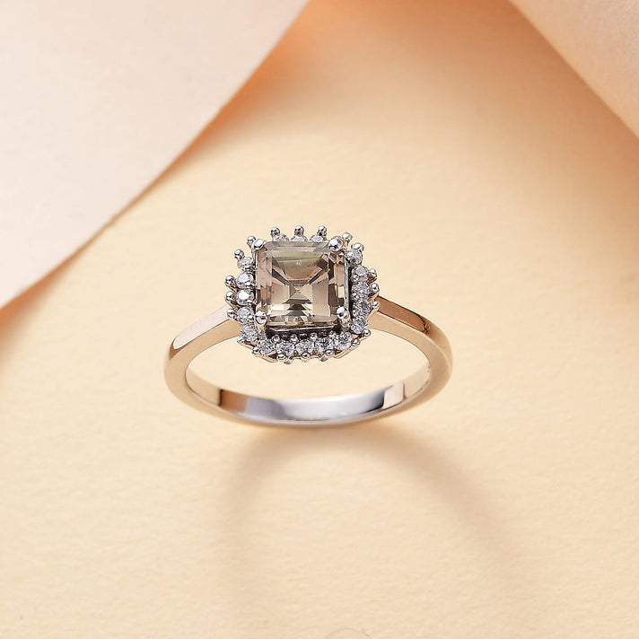 D'Joy Turkizite, Moissanite Halo Ring in Rhodium Overlay Sterling Silver 1.46 Ct. 7884286 2