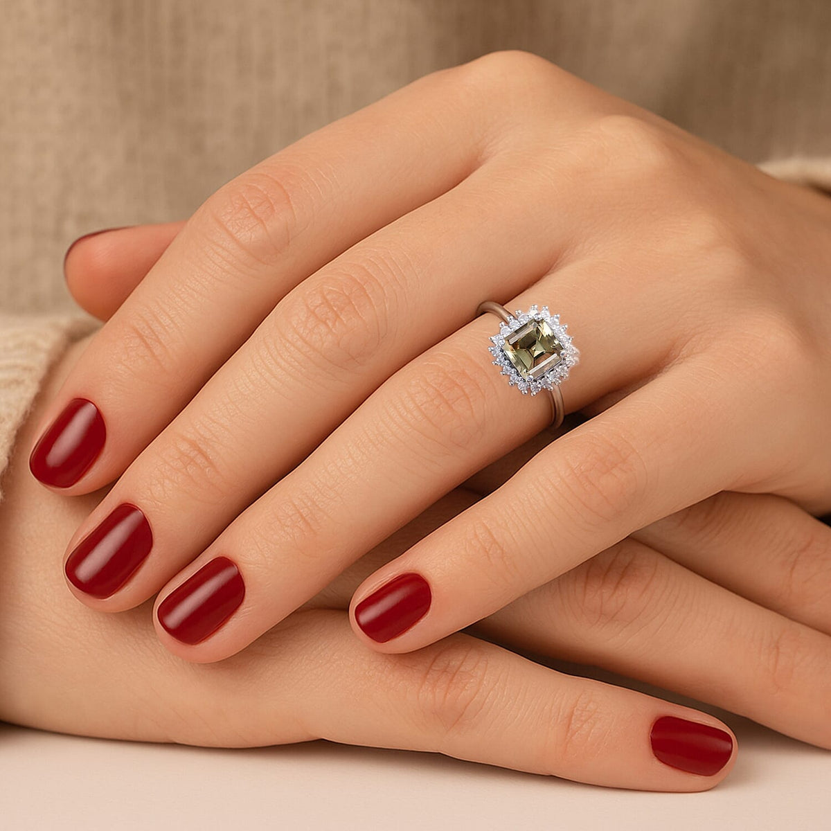 D'Joy Turkizite, Moissanite Halo Ring in Rhodium Overlay Sterling Silver 1.46 Ct. V32655863 3