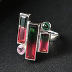 Sajen Silver - Watermelon Quartz Triplet, Triplet Quartz & Pink Triplet Quartz Ring in Rhodium Overlay Sterling Silver 4.90 Ct.