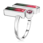Sajen Silver - Watermelon Quartz Triplet, Triplet Quartz & Pink Triplet Quartz Ring in Rhodium Overlay Sterling Silver 4.90 Ct.