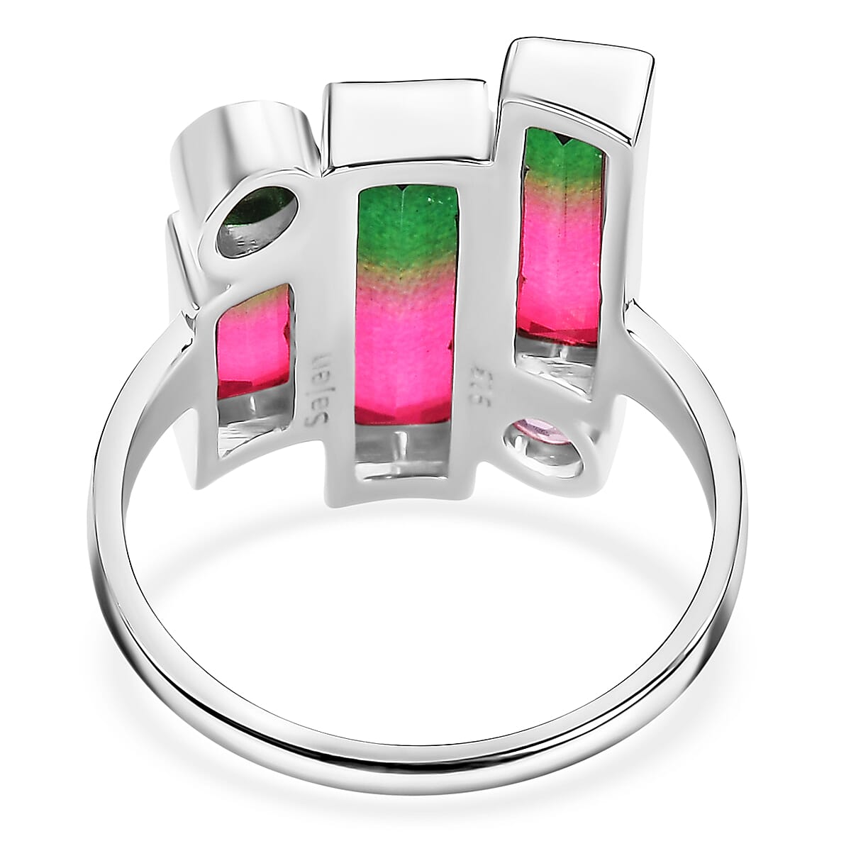 Sajen Silver - Watermelon Quartz Triplet, Triplet Quartz &amp; Pink Triplet Quartz Boho Ring in Rhodium Overlay Sterling Silver 4.90 Ct. 8364201 4