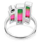Sajen Silver - Watermelon Quartz Triplet, Triplet Quartz & Pink Triplet Quartz Ring in Rhodium Overlay Sterling Silver 4.90 Ct.
