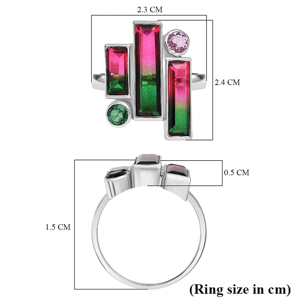 Sajen Silver - Watermelon Quartz Triplet, Triplet Quartz & Pink Triplet Quartz Ring in Rhodium Overlay Sterling Silver 4.90 Ct.
