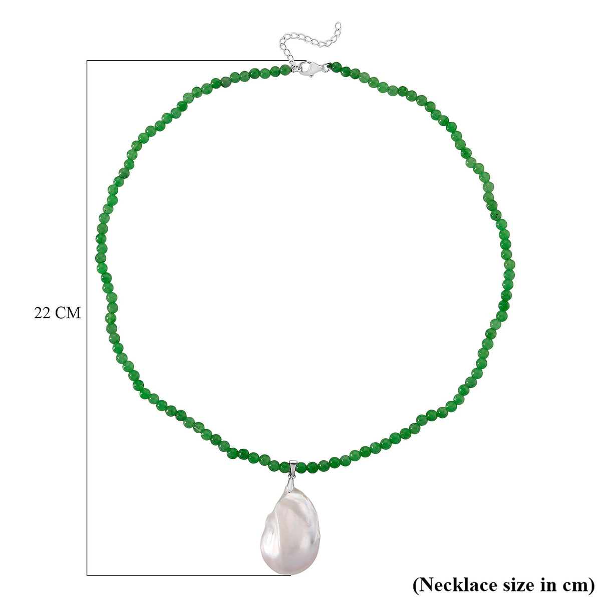 D'Joy White Baroque Pearl &amp; Green Jade Beads Necklace (Size 20 - 2 Ext) in Rhodium Overlay Sterling Silver 140.00 Ct. 8364080 6