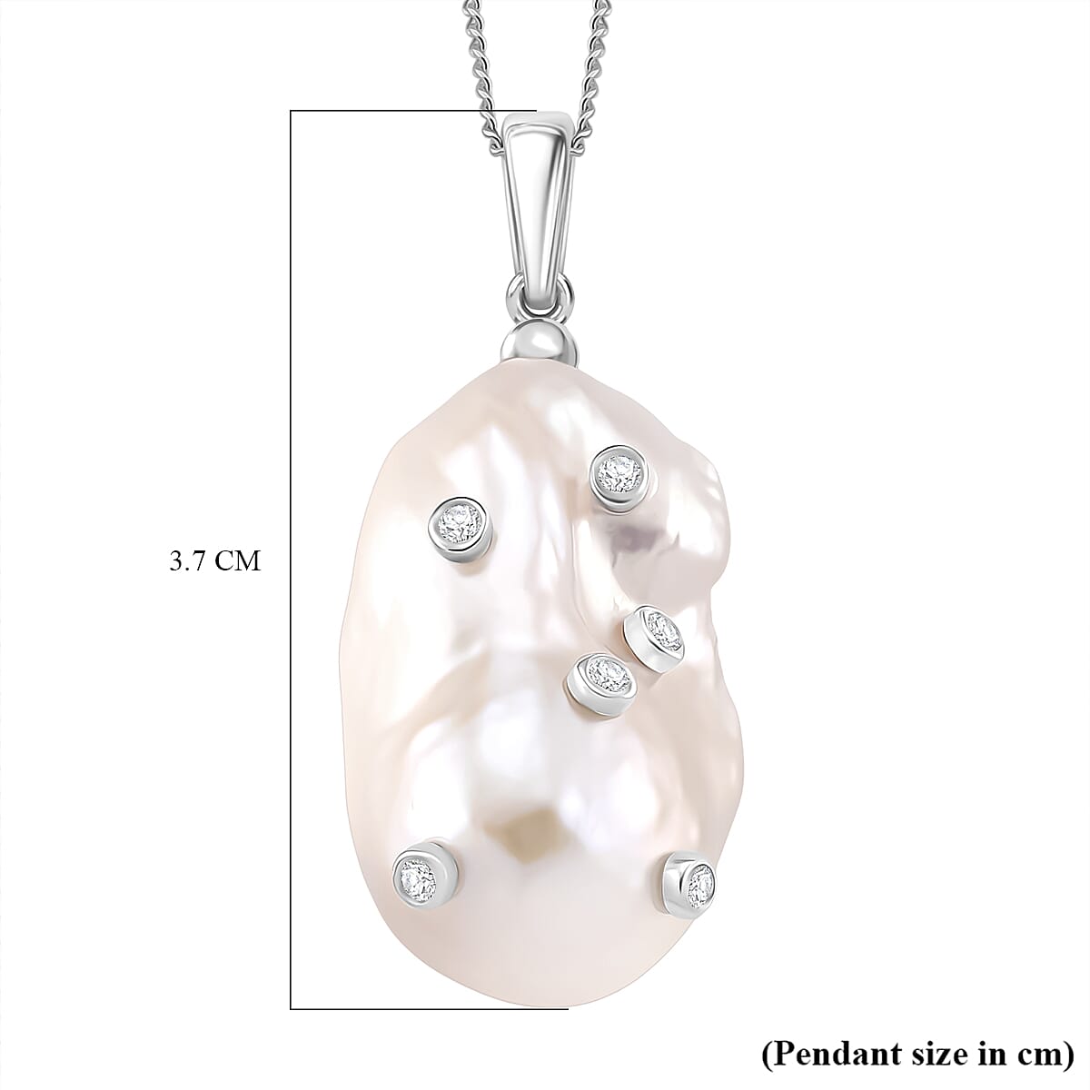 D'Joy White Baroque Pearl and Lab Grown Diamond Pendant with Chain (Size 18) in Rhodium Overlay Sterling Silver 4421706 7