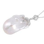 D'Joy White Baroque Pearl Pendant with Chain (Size 18) in Rhodium Overlay Sterling Silver 40.00 Ct.