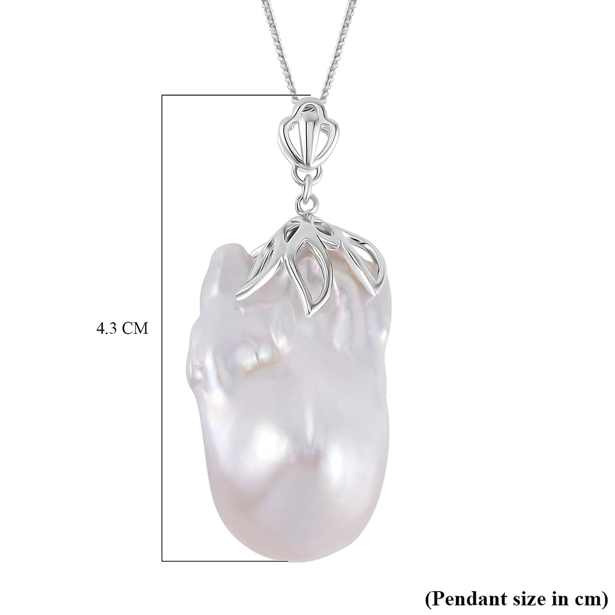 D'Joy White Baroque Pearl Pendant with Chain (Size 18) in Rhodium Overlay Sterling Silver 40.00 Ct. 4197666 6