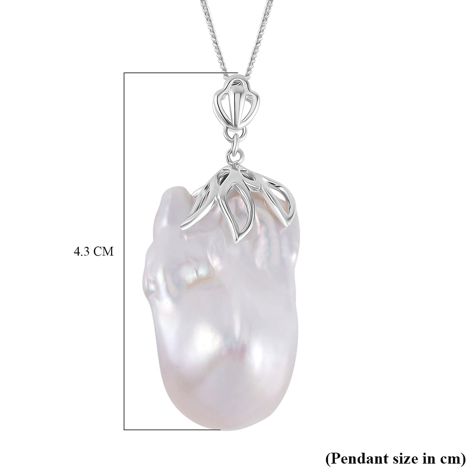 D'Joy White Baroque Pearl Pendant with Chain (Size 18) in Rhodium Overlay Sterling Silver 40.00 Ct. 4197666 6