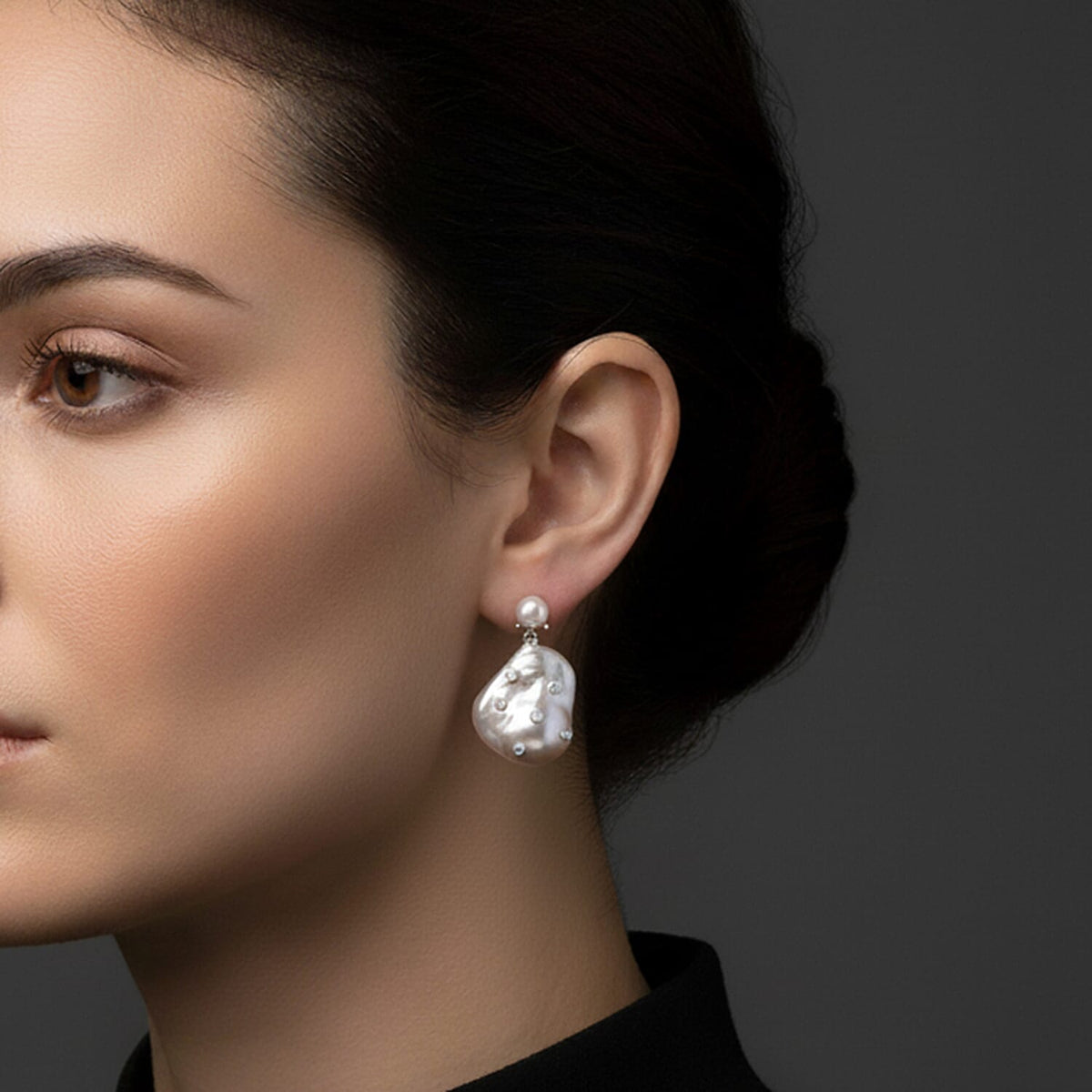 D'Joy Baroque Pearl and Lab Grown Diamond Earring with Push Back in Rhodium Overlay Sterling Silver. 8265488 3