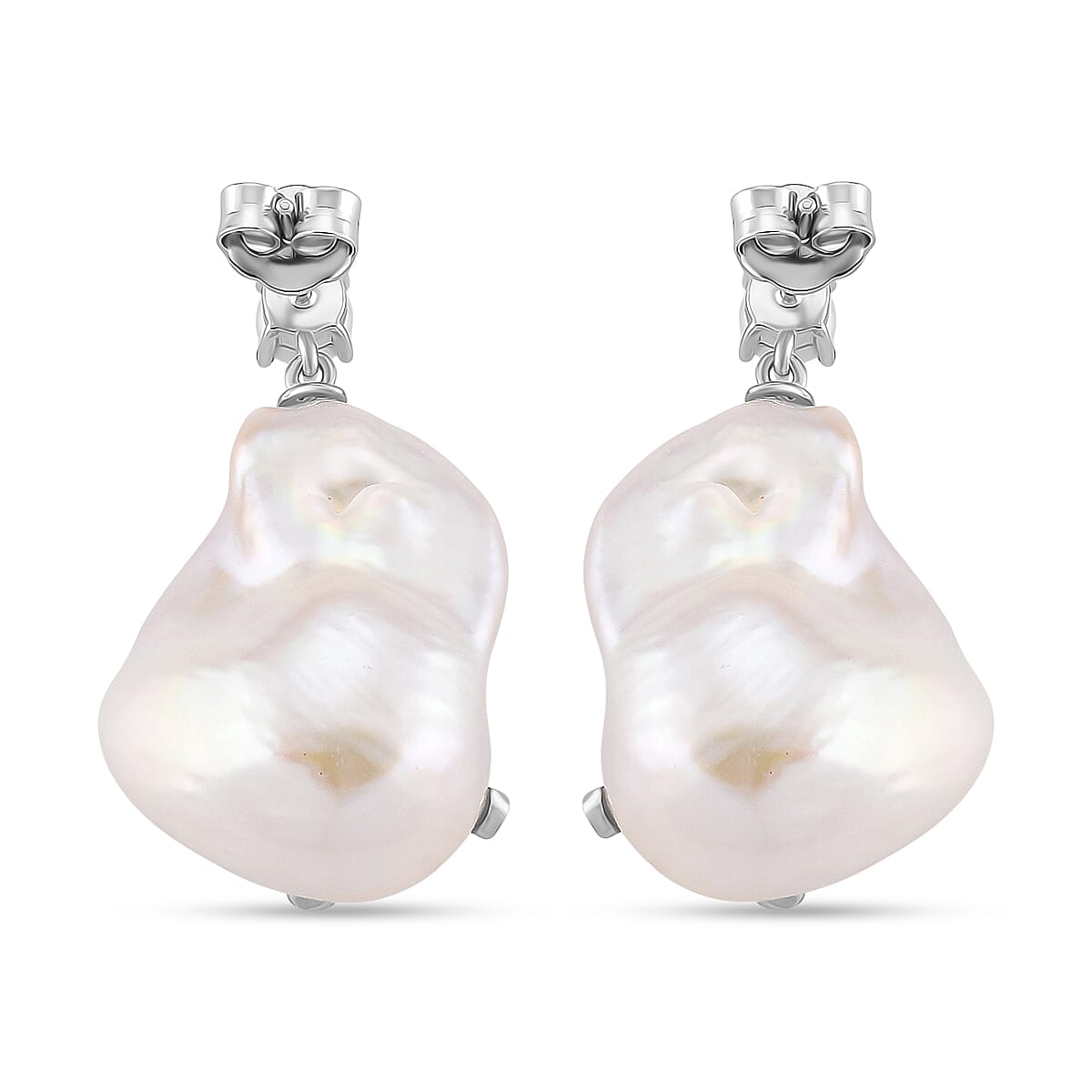 D'Joy Baroque Pearl and Lab Grown Diamond Earring with Push Back in Rhodium Overlay Sterling Silver. 8265488 4