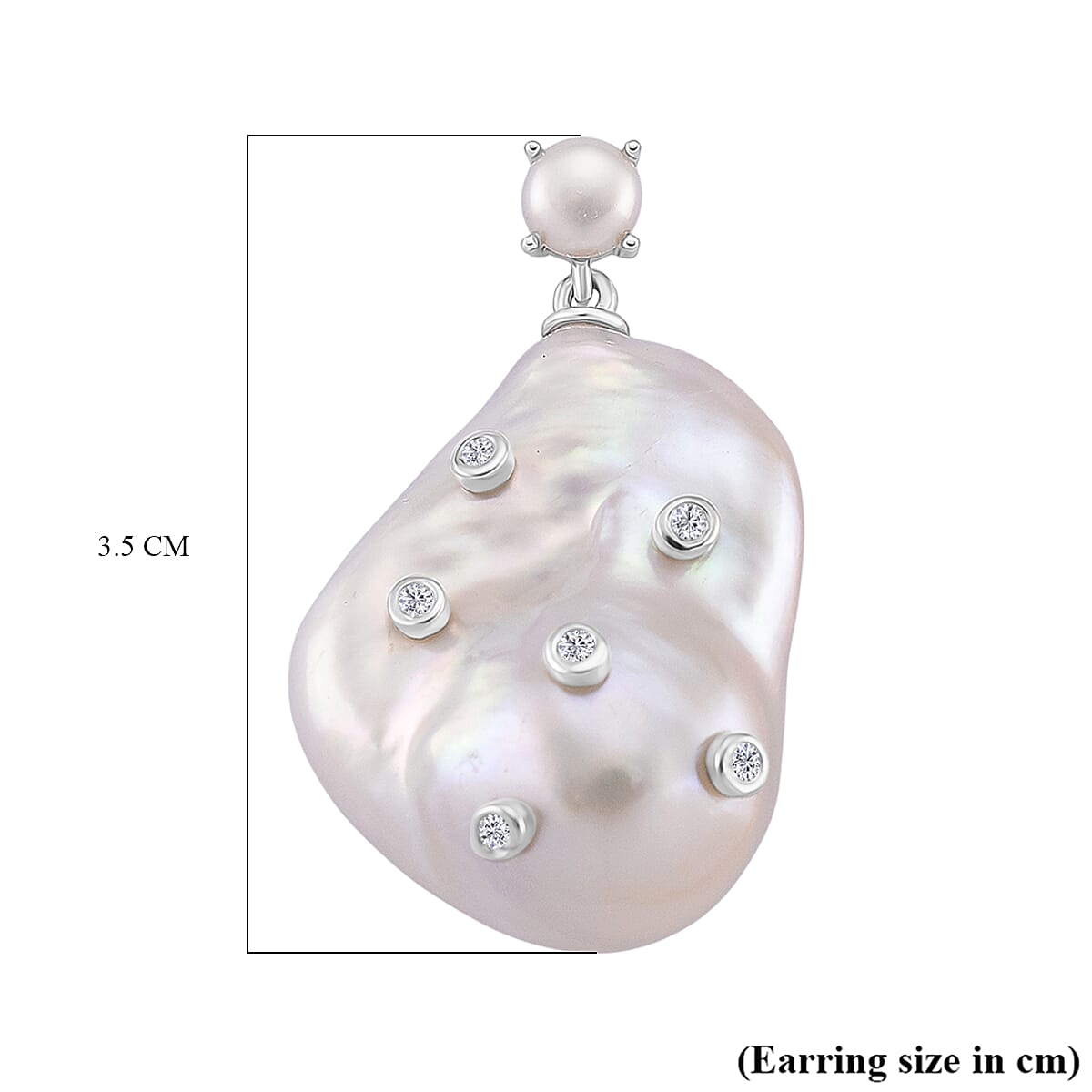 D'Joy Baroque Pearl and Lab Grown Diamond Earring with Push Back in Rhodium Overlay Sterling Silver. 8265488 5