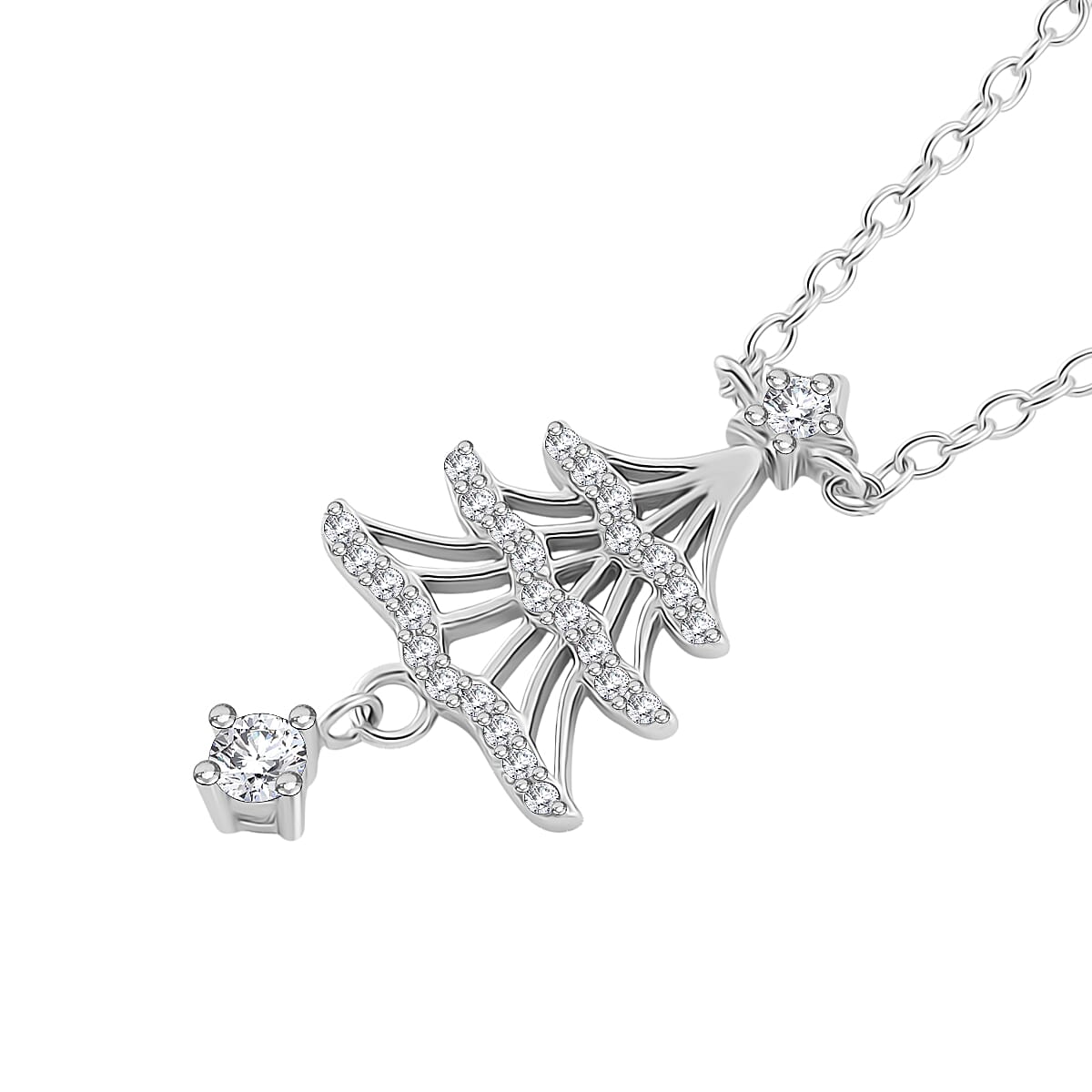 NY Close Out Deal- White Cubic Zirconia Christmas Tree Drop Necklace (Size - 18) in Rhodium Overlay Sterling Silver 8354681 4