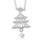 NY Close Out Deal-  White Cubic Zirconia Christmas Tree Drop Necklace (Size - 18) in Rhodium Overlay Sterling Silver