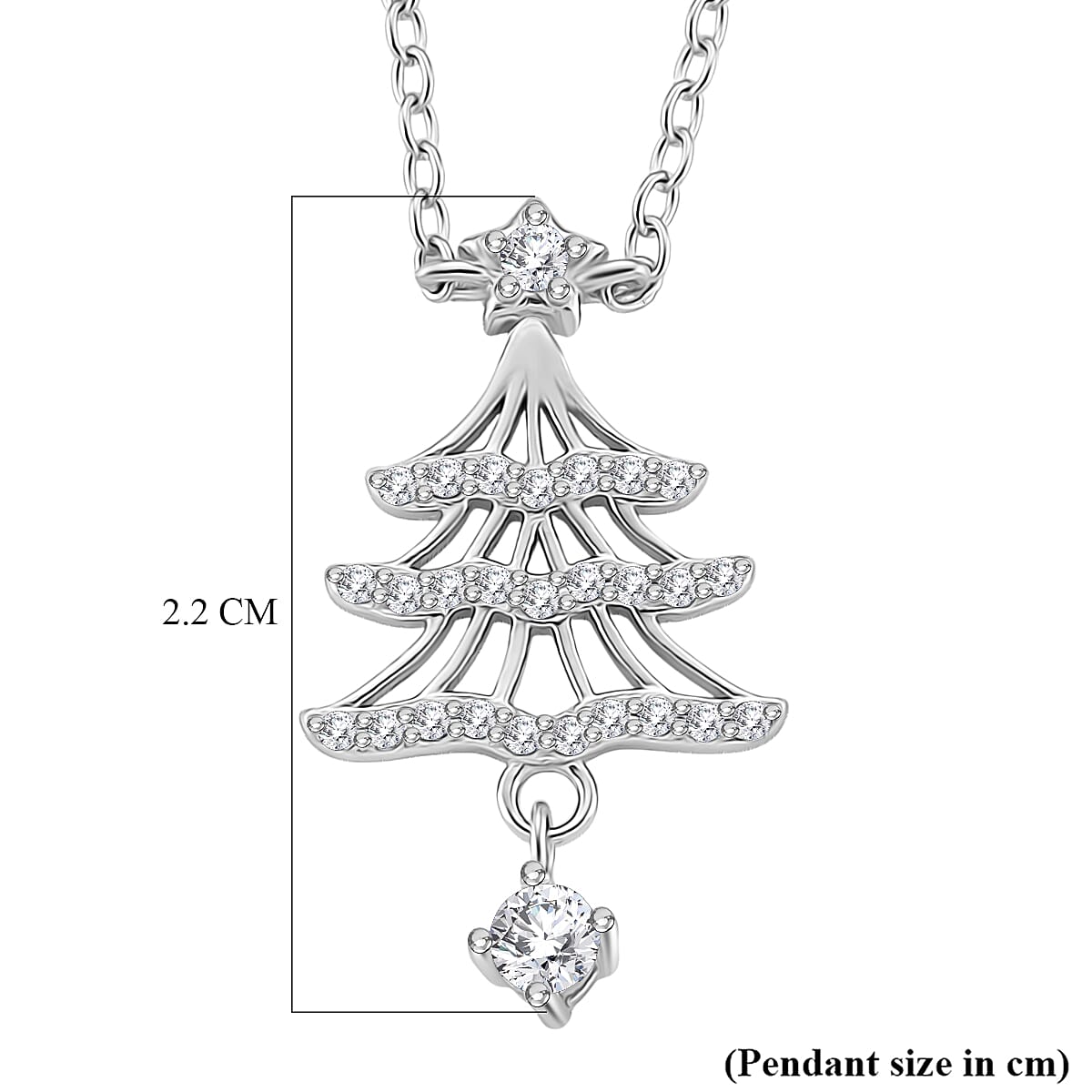 NY Close Out Deal- White Cubic Zirconia Christmas Tree Drop Necklace (Size - 18) in Rhodium Overlay Sterling Silver 8354681 7