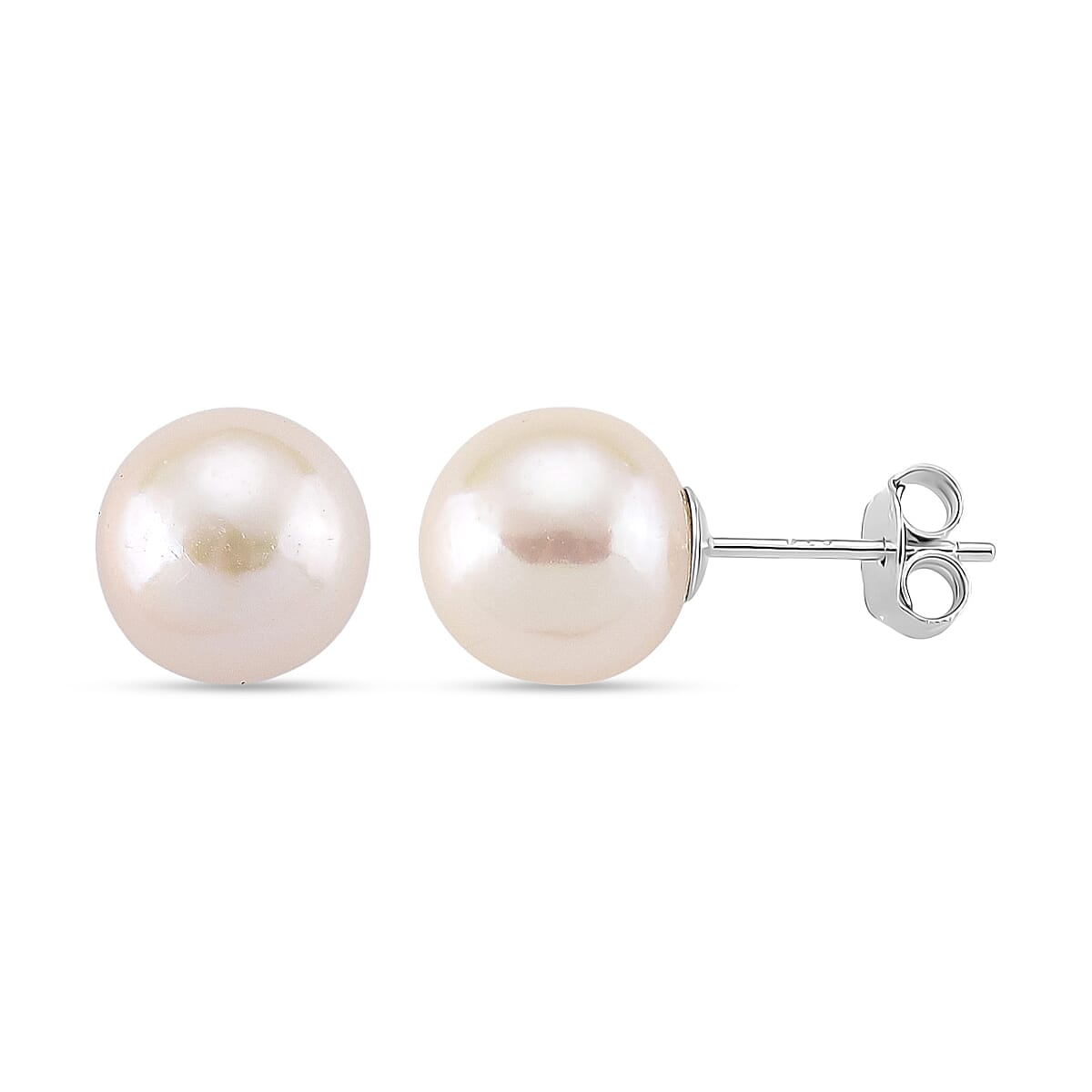 Premium White Edison Pearl (10MM) Earrings with Push Backs in Rhodium Overlay Sterling Silver 8315800 0