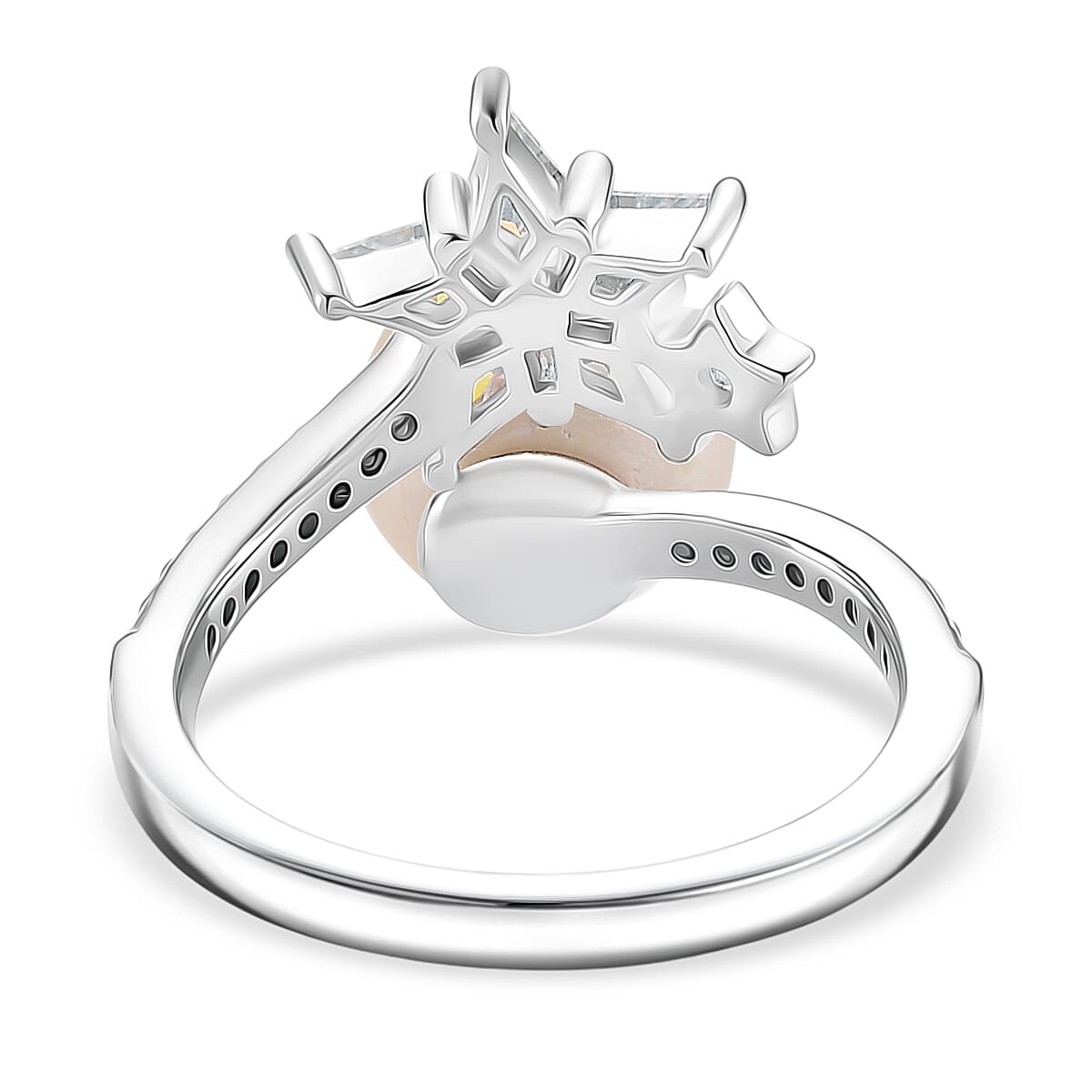 D'Joy White Edison Pearl, Moissanite &amp; White Zircon Ring in Rhodium Overlay Sterling Silver 9.20 Ct. 8287617 5
