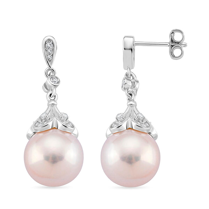 D'Joy 26.5 Ct. White Edison Pearl (12-13MM), White Zircon Dangling Earring with Push Back in Rhodium Overlay Sterling Silver 8309872 1