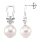 Designer Inspired - D'joy Edison Pearl & White Zircon Earring with Push Back in Rhodium Overlay Sterling Silver 19.82 Ct.