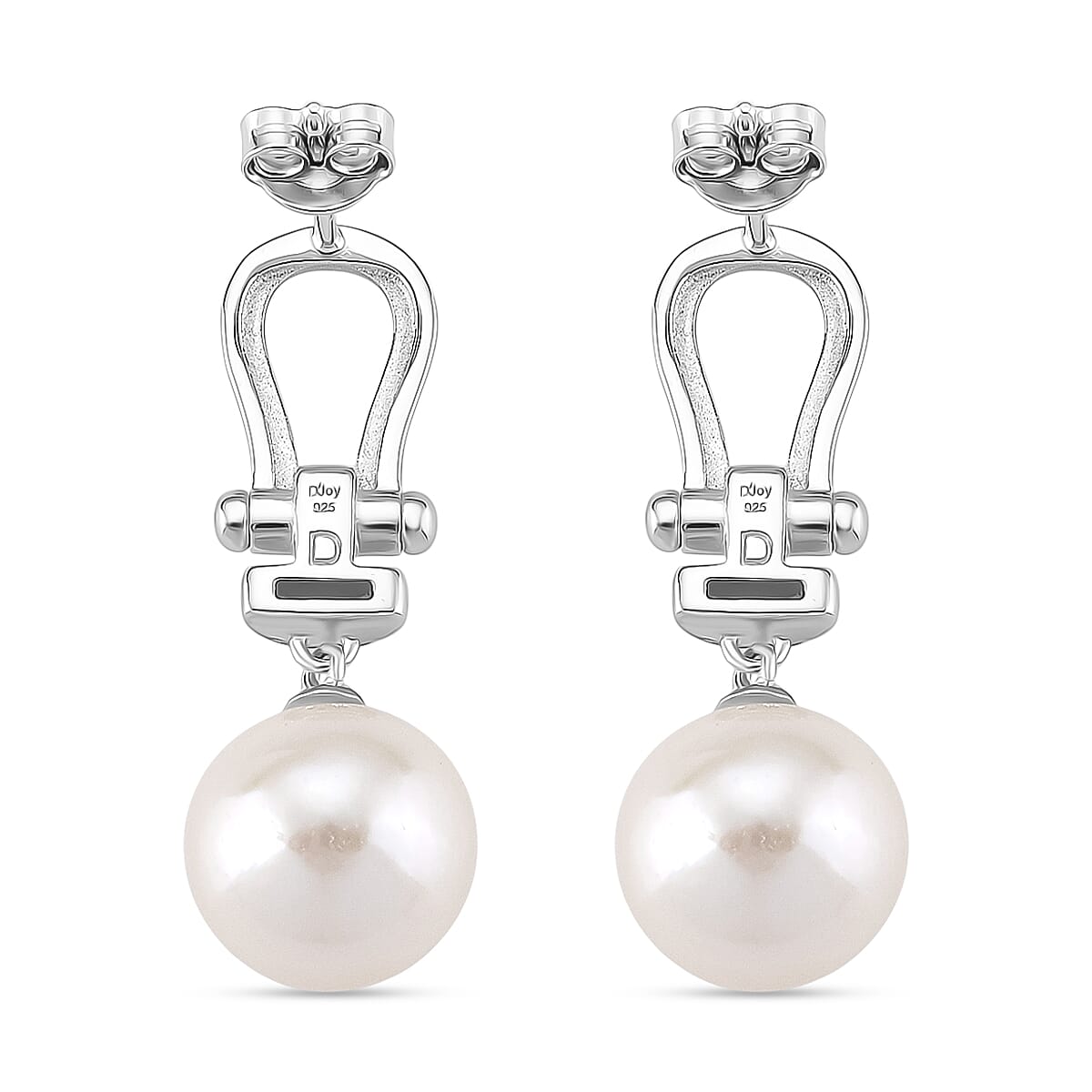 Designer Inspired - D'joy Edison Pearl &amp; White Zircon Earring with Push Back in Rhodium Overlay Sterling Silver 19.82 Ct. 8244868 4