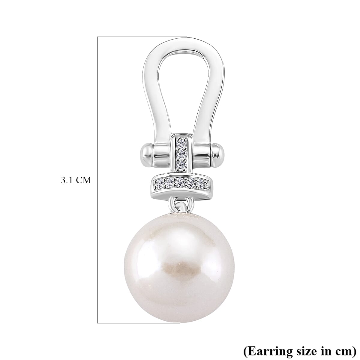 Designer Inspired - D'joy Edison Pearl &amp; White Zircon Earring with Push Back in Rhodium Overlay Sterling Silver 19.82 Ct. 8244868 5