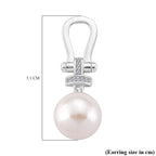 Designer Inspired - D'joy Edison Pearl & White Zircon Earring with Push Back in Rhodium Overlay Sterling Silver 19.82 Ct.