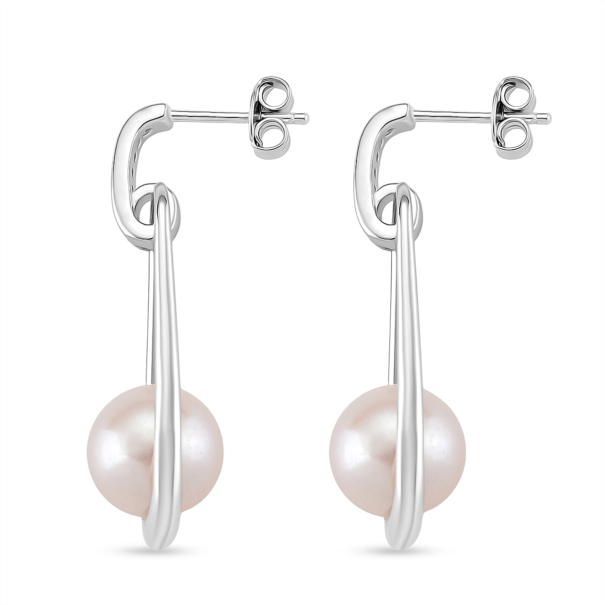 D'joy Edison Pearl &amp; White Zircon Earring with Push Back in Rhodium Overlay Sterling Silver 17.11 Ct. 8250084 3