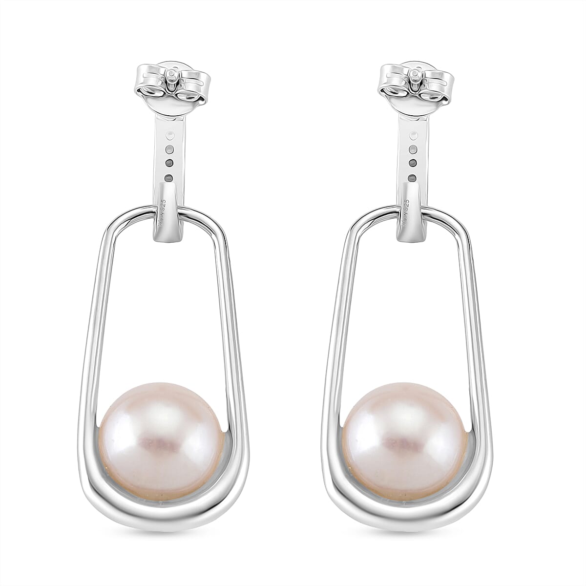 D'joy Edison Pearl &amp; White Zircon Earring with Push Back in Rhodium Overlay Sterling Silver 17.11 Ct. 8250084 4