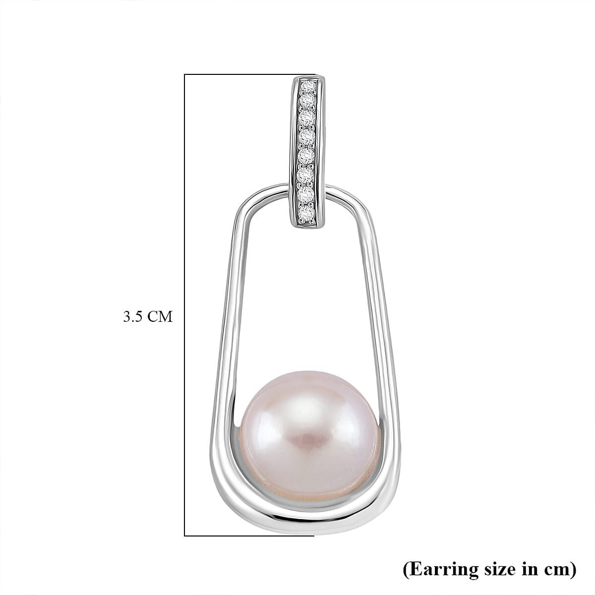 D'joy Edison Pearl &amp; White Zircon Earring with Push Back in Rhodium Overlay Sterling Silver 17.11 Ct. 8250084 5