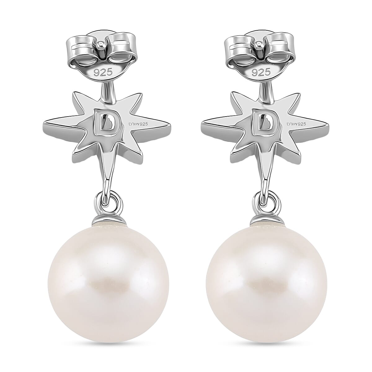 Designer Inspired - D'joy Edison Pearl &amp; White Zircon Earring with Push Back in Rhodium Overlay Sterling Silver 16.23 Ct. 8250162 4
