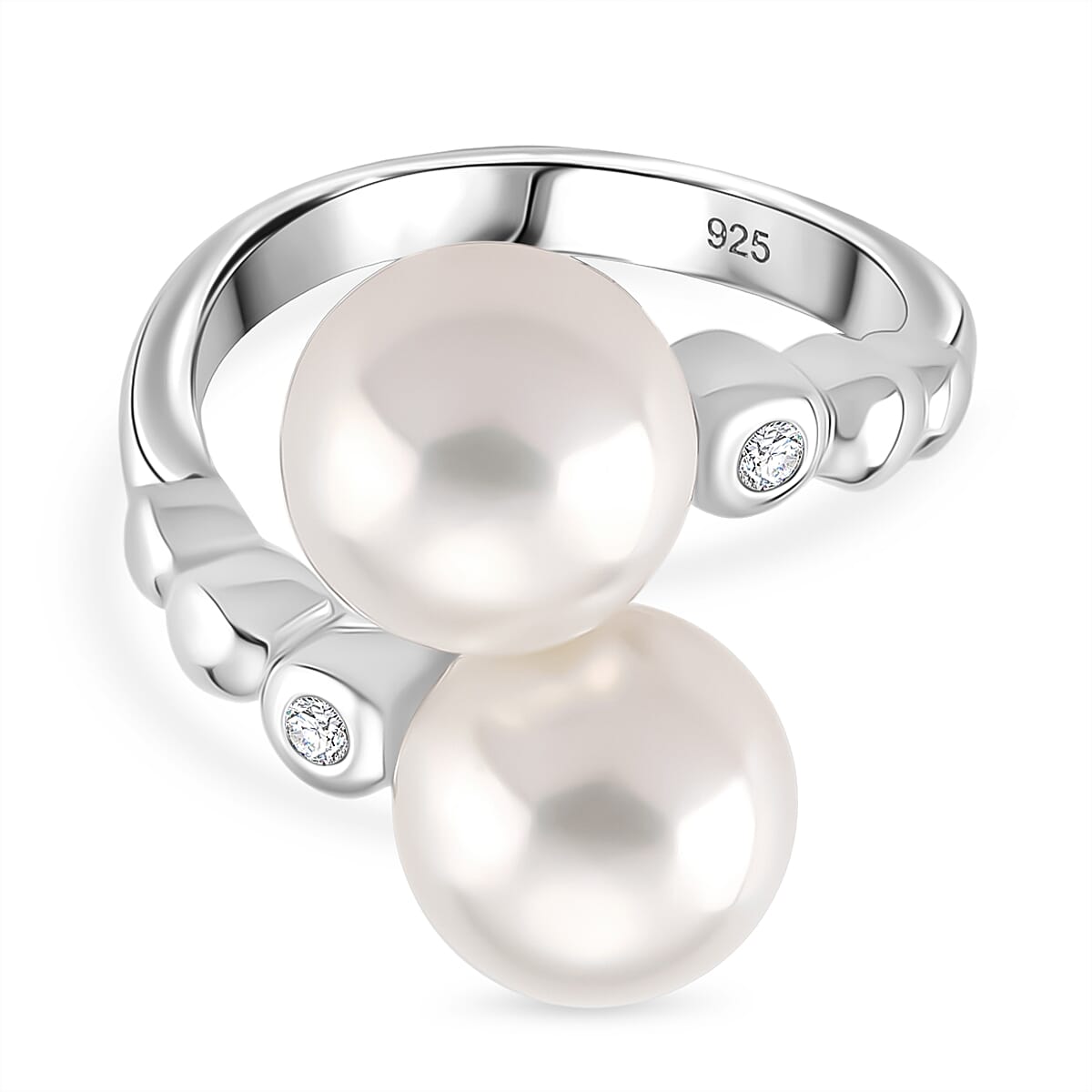 D'joy Edison Pearl &amp; White Zircon Ring in Rhodium Overlay Sterling Silver 15.98 Ct. 8249892 0