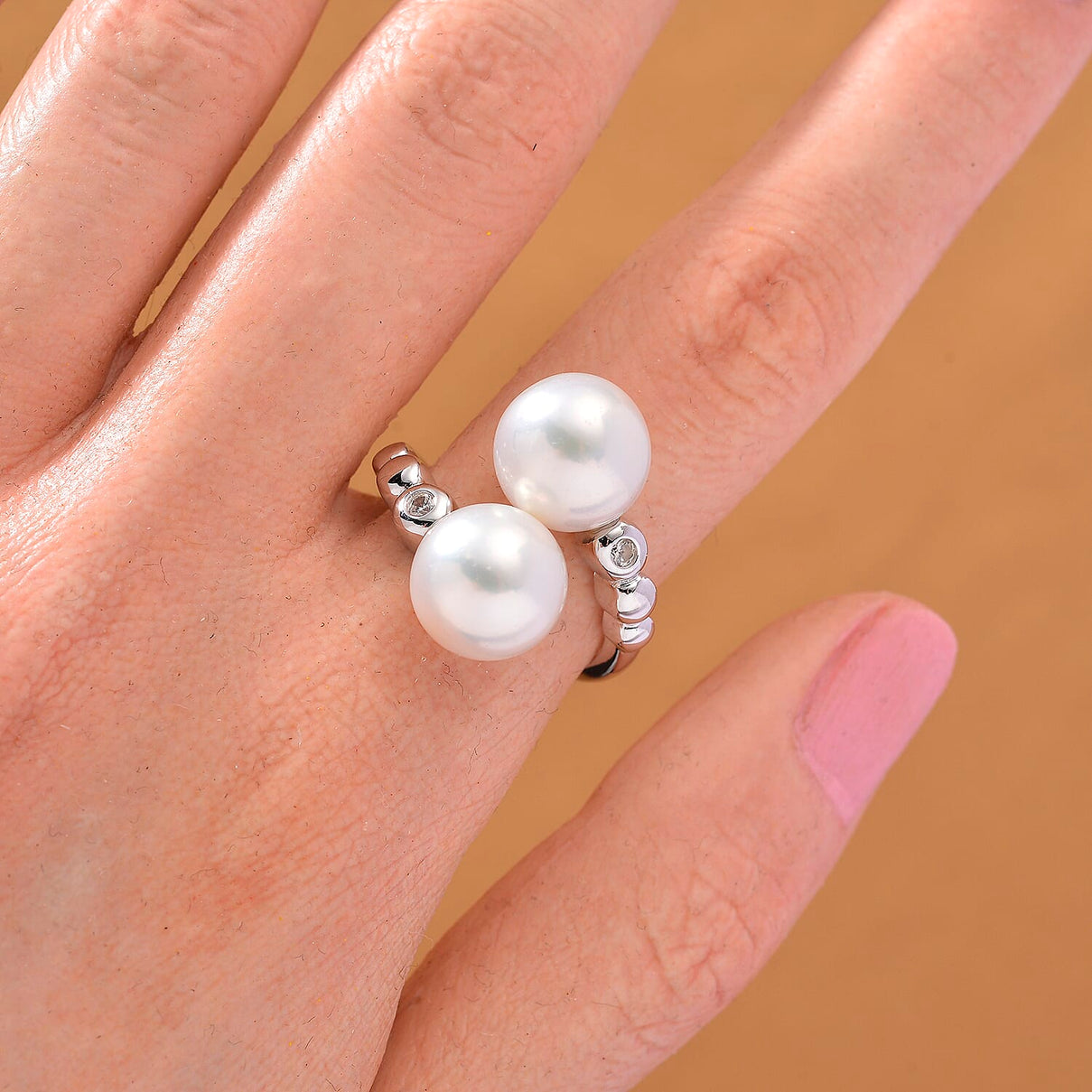 D'joy Edison Pearl &amp; White Zircon Ring in Rhodium Overlay Sterling Silver 15.98 Ct. 8249892 2