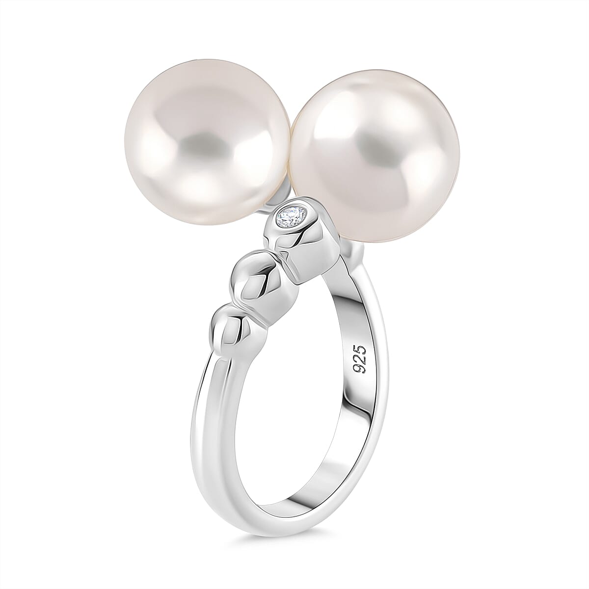 D'joy Edison Pearl &amp; White Zircon Ring in Rhodium Overlay Sterling Silver 15.98 Ct. 8249892 3