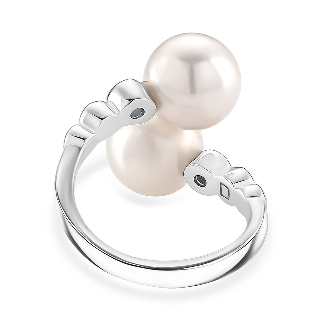 D'joy Edison Pearl & White Zircon Ring in Rhodium Overlay Sterling Silver 15.98 Ct.