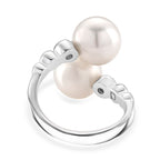 D'joy Edison Pearl & White Zircon Ring in Rhodium Overlay Sterling Silver 15.98 Ct.