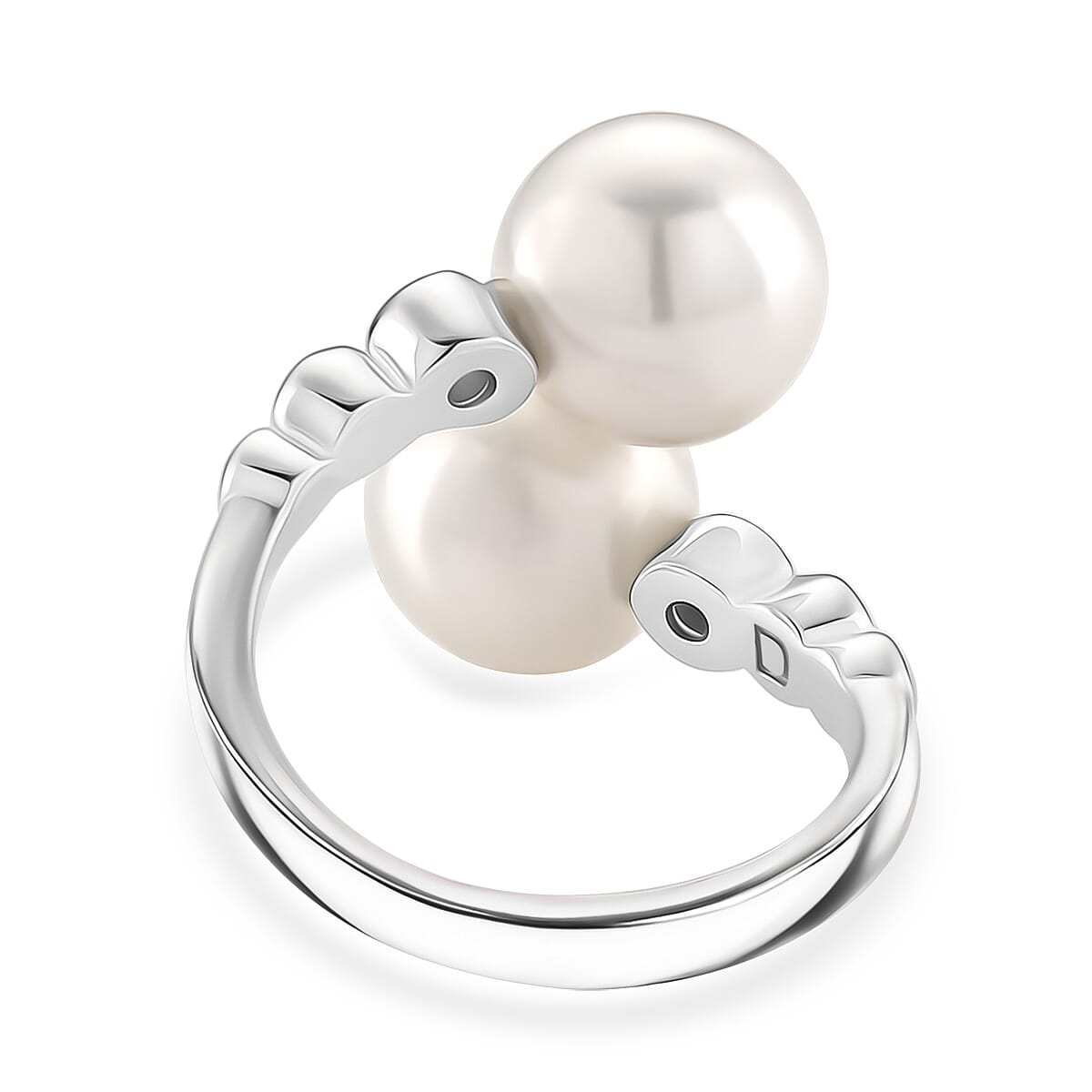 D'joy Edison Pearl &amp; White Zircon Ring in Rhodium Overlay Sterling Silver 15.98 Ct. 8249892 4