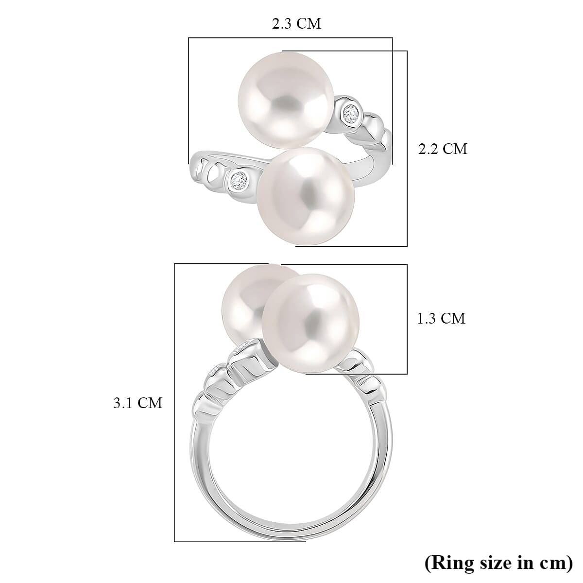 D'joy Edison Pearl &amp; White Zircon Ring in Rhodium Overlay Sterling Silver 15.98 Ct. 8249892 5