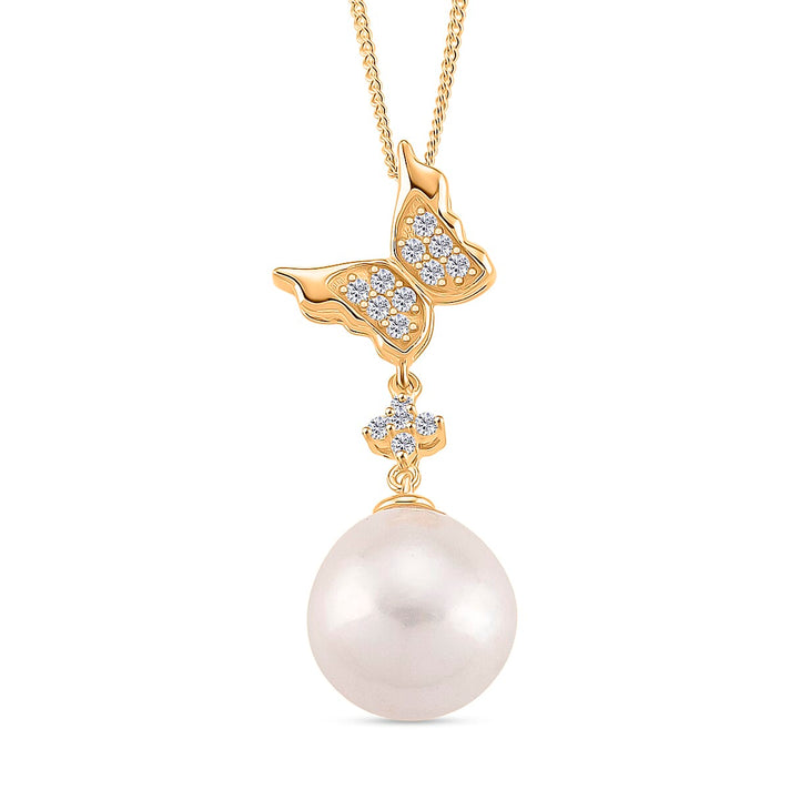 D'Joy White Edison Pearl &amp; White Zircon Pendant with Chain (Size 18) with Lobster Clasp in 18K Vermeil Yellow Gold Plated Sterling Silver 13.09 Ct. 4431437 1