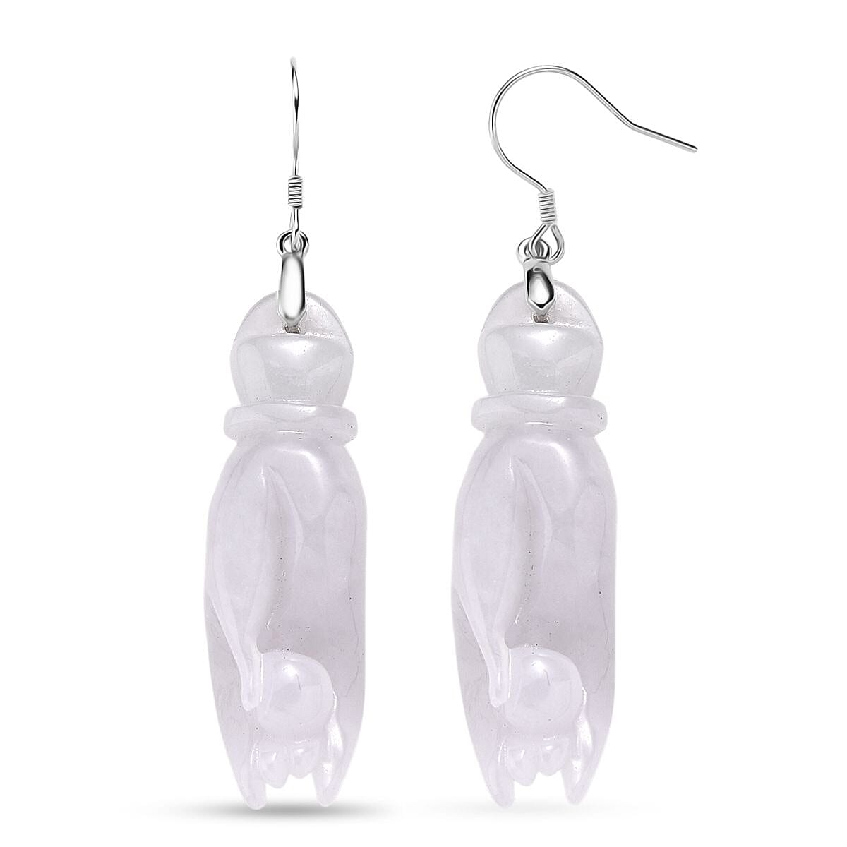 Natural Type A - White Jadeite Jade Buddha Hand Earring in Rhodium Overlay Sterling Silver 75.00 Ct. 8361054 0
