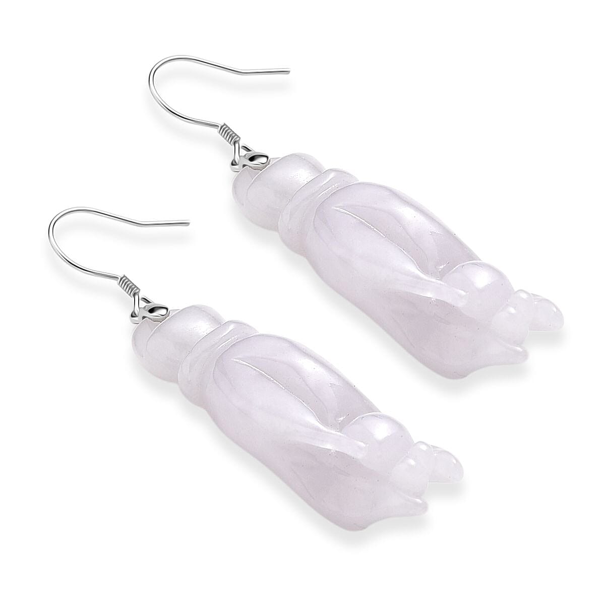 Natural Type A - White Jadeite Jade Buddha Hand Earring in Rhodium Overlay Sterling Silver 75.00 Ct. 8361054 4