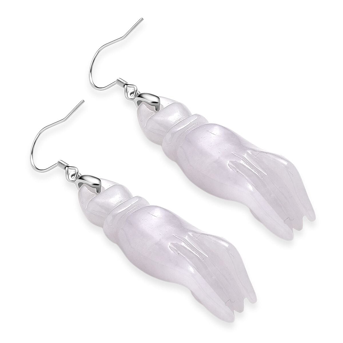 Natural Type A - White Jadeite Jade Buddha Hand Earring in Rhodium Overlay Sterling Silver 75.00 Ct. 8361054 5