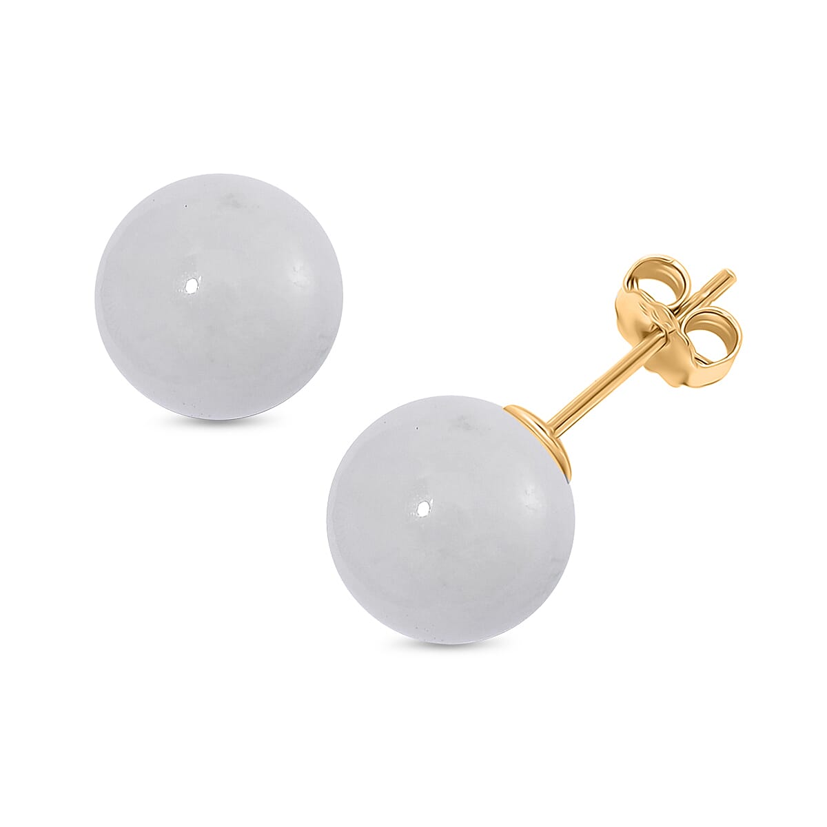 D'Joy Natural Type A White Jadeite Stud Earrings with Push Backs in Gold Overlay Sterling Silver 15.00 Ct. 8482745 0