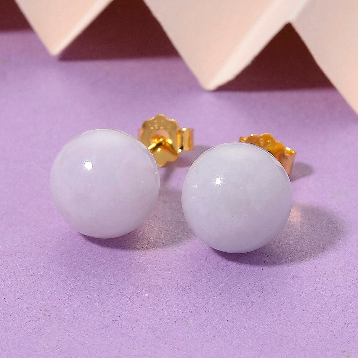 D'Joy Natural Type A White Jadeite Stud Earrings with Push Backs in Gold Overlay Sterling Silver 15.00 Ct. 8482745 2