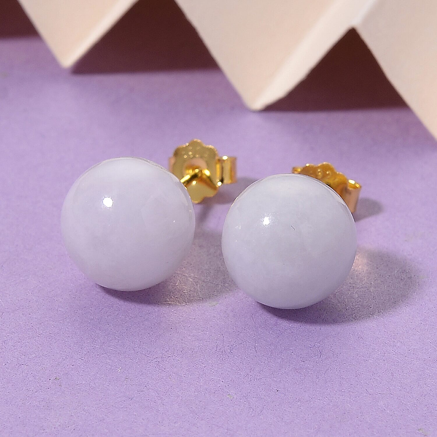 D'Joy Natural Type A White Jadeite Stud Earrings with Push Backs in Gold Overlay Sterling Silver 15.00 Ct. 8482745 2