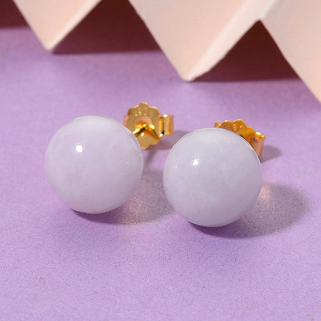 D'Joy Natural Type A White Jadeite Stud Earrings with Push Backs in Gold Overlay Sterling Silver 15.00 Ct. 8482745 2