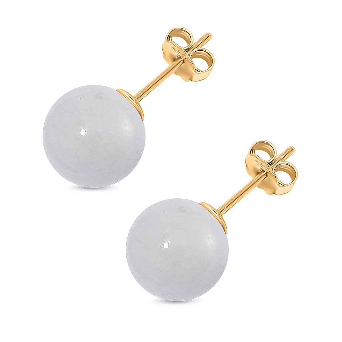D'Joy Natural Type A White Jadeite Stud Earrings with Push Backs in Gold Overlay Sterling Silver 15.00 Ct. 8482745 4