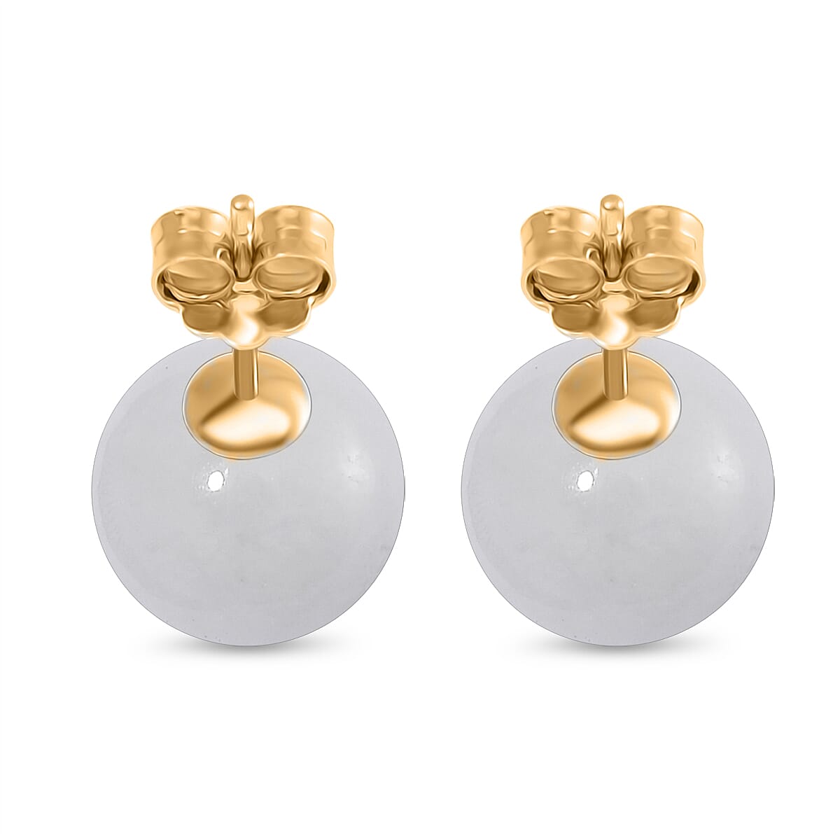 D'Joy Natural Type A White Jadeite Stud Earrings with Push Backs in Gold Overlay Sterling Silver 15.00 Ct. 8482745 5