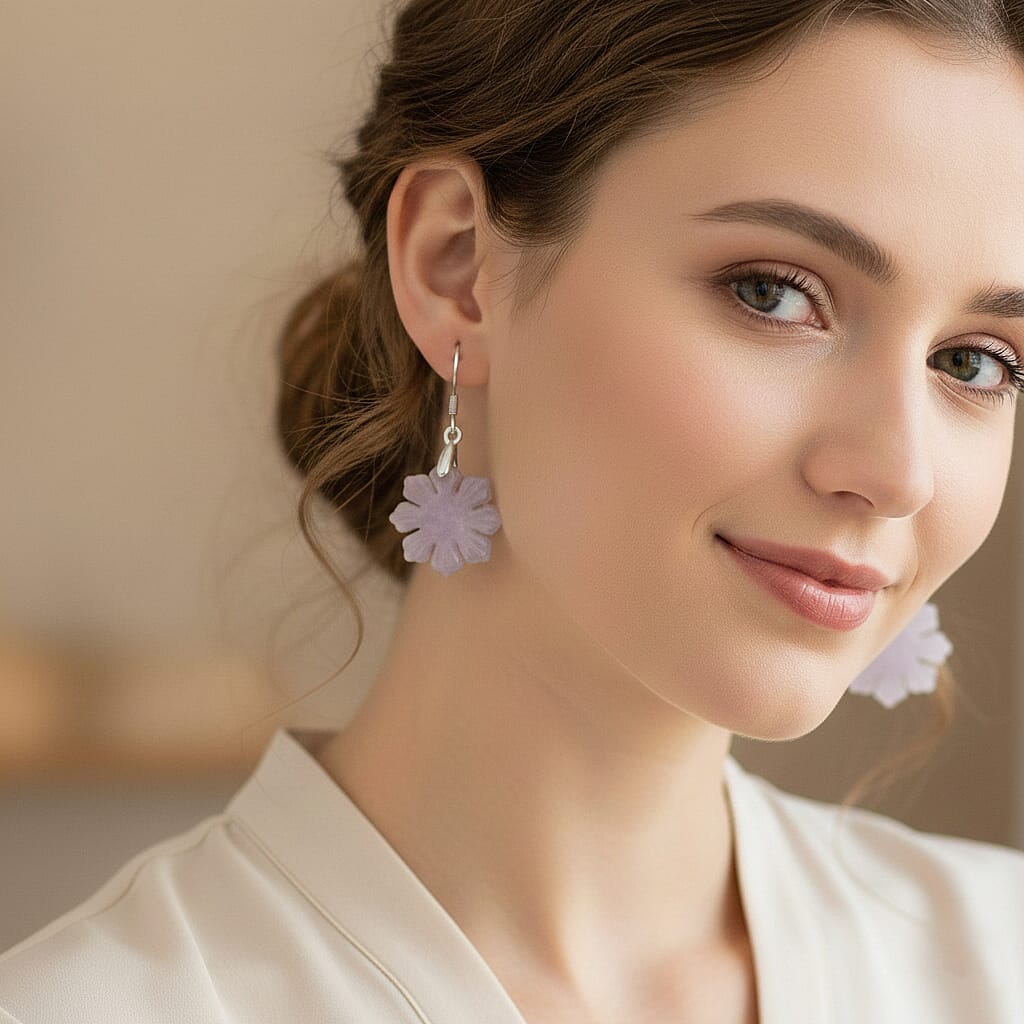 D'Joy White Jade Snowflake Earring in Rhodium Overlay Sterling Silver 20.00 Ct. 8378333 3