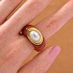D'Joy White Mabe Pearl & Enhanced Red Jade Ring in Rhodium Overlay Sterling Silver 35.49 Ct.