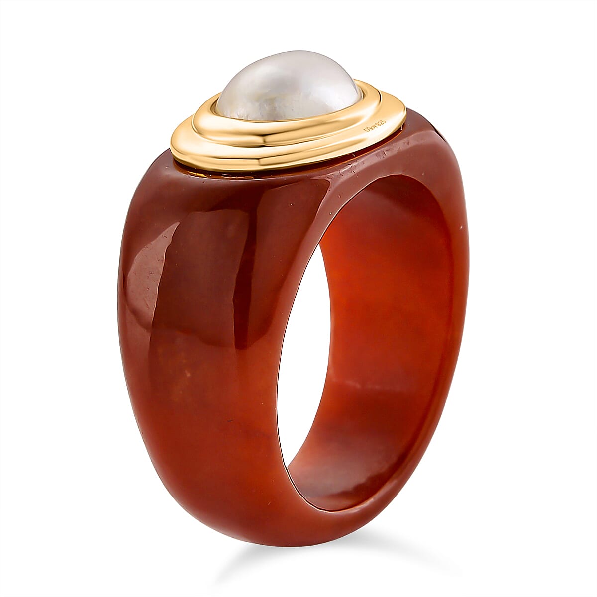 D'Joy White Mabe Pearl &amp; Enhanced Red Jade Ring in Rhodium Overlay Sterling Silver 35.49 Ct. 8258606 3