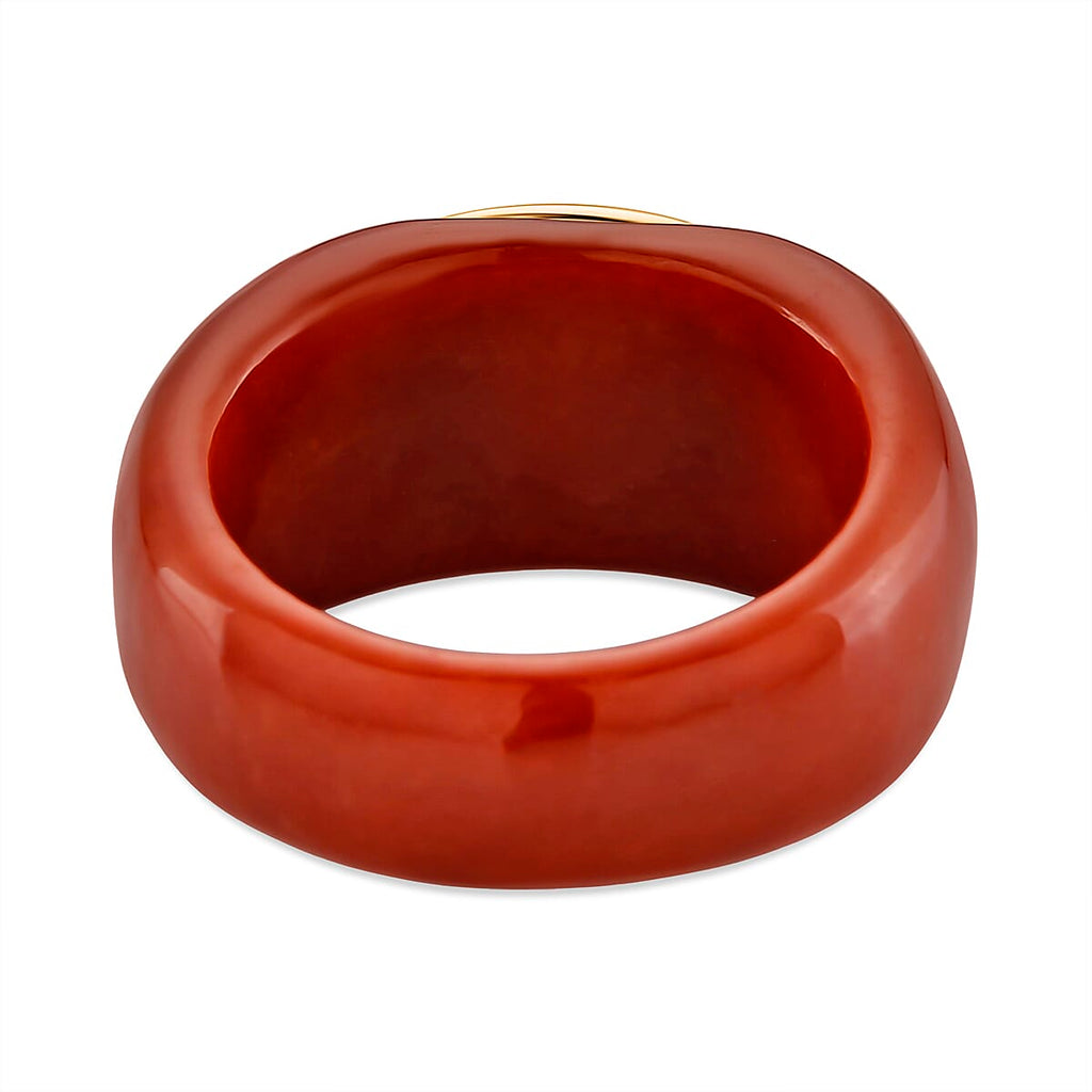 D'Joy White Mabe Pearl & Enhanced Red Jade Ring in Rhodium Overlay Sterling Silver 35.49 Ct.